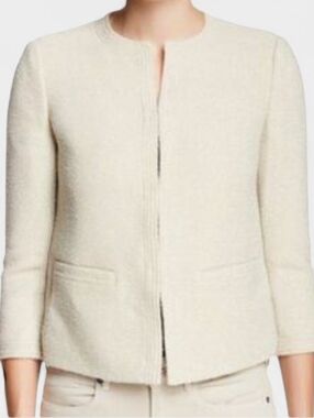VINCE Boucle Tweed Cropped Blazer Jacket In Taupe Cream Size 4